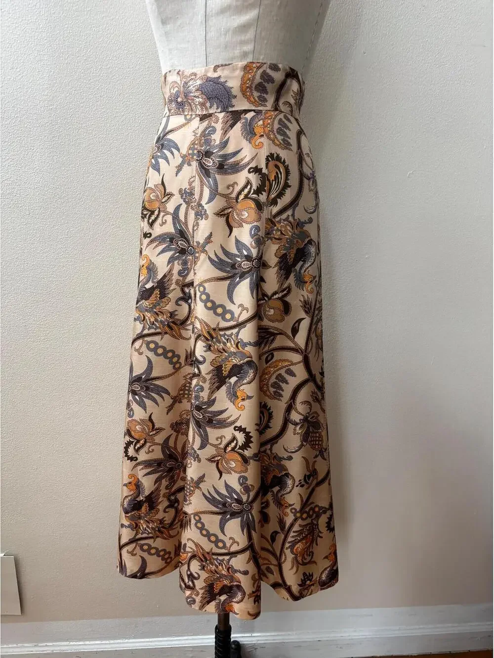 Vintage Batik Print Silk Midi Length Full Skirt